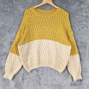 Womens Sweater Medium Boho Cable Knit Cozy Cabin Cottagecore Fisherman Oversized